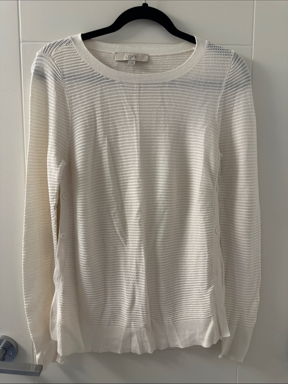 LOFT Cream Open-Weave Crew Neck Sweater (94)